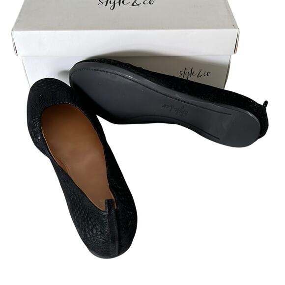Style & Co 9M Black Faux Snakeskin Suede Ballet Flat Vinnieef Work Evening Date - Picture 4 of 8